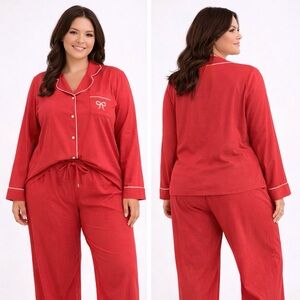 Nordstrom NWT Classic Garnet Red Cotton Chambray Pajama Set Women’s Plus